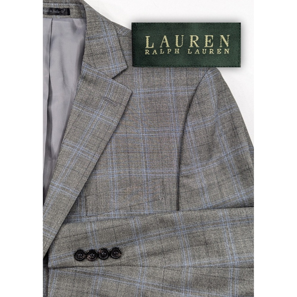 Ralph Lauren Blazer Sports Coat Silk Wool Gray Subtle Plaid Suit Jacket 42R 44"